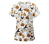 Générique Blouse de Travail Femme Blouse de Soignant Vêtements Médicals Garde-Malade Infirmière Uniforme Haut avec Deux Poches Imprimé T-Shirt à Manches Longues Col en V