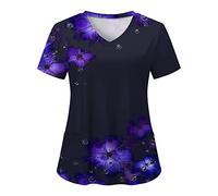 Générique Blouse de Travail Femme Blouse de Soignant Vêtements Médicals Garde-Malade Infirmière Uniforme Haut avec Deux Poches Imprimé T-Shirt à Manches Courtes Col en V