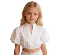 Générique Blouse Dirndl Fille Manches Courtes Bouffantes Col V Douce, sous-Tenue Sportive adaptée Oktoberfest Yoga et Tenues Estivales décontractées(White, 7-8 Years)