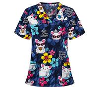 Générique Blouse Estheticienne Professionnelle,Blouse Medicale Femme Blouse De Travail Femme Vêtements Femme Col en V Shirts D'été Haut T-Shirts Manches Courtes Femmes Tenue(Bleu,L)