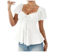 Générique Blouse éTé Femme Col Carré Manches Courtes Bouffantes Taille CintréE. Ce Haut Sexy Et éLéGant Est ConçU pour Sublimer Votre DéColleté Sa Coupe AjustéE Offre Un Maintien Parfait Que Les