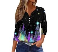 Générique Blouse Femme Manche 3/4 Gym Mode Shirt Oversize Christmas Col V Profond T