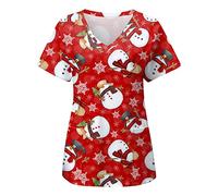 Générique Blouse Infirmiere Femme Blouse Medicale Pour Femmes Hauts De Noël Motif Père Noël Col En V Hauts Pour Le Secteur De La Santé Uniforme Médecine Avec Poches