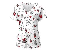 Générique Blouse Infirmiere Femme Blouse Medicale Pour Femmes Hauts De Noël Motif Père Noël Col En V Hauts Pour Le Secteur De La Santé Uniforme Médecine Avec Poches