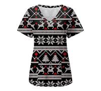 Générique Blouse Infirmiere Femme Blouse Medicale Pour Femmes Hauts De Noël Motif Père Noël Col En V Hauts Pour Le Secteur De La Santé Uniforme Médecine Avec Poches