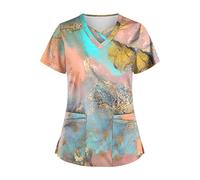 Générique Blouse Medicale Femme,Chemisiers Et Blouses Femme Hauts pour Femmes De Travail Imprimé Tunique Femme Grande Taille T-Shirts à Manches Courtes Femme Col en V avec Poches(Bleu,XL)