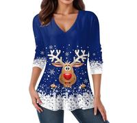 Générique Blouse Noel à Col V T-Shirts à Manches Longues pour Femmes Tunique Tops Imprimée Chemise élégante et Décontractée pour Femmes Chemises