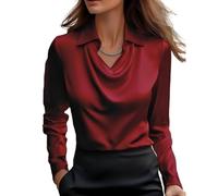 Générique Blouses for Women Dressy Casual, Cowl Neck Long Sleeve Satin Silk Blouse, Elegant School Office Work 2025 Fall Outfits (Red,S)