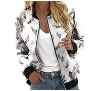 Générique Blouson Bomber Femme Chic Et Elegant Décontracté Sport Manteau Mince Biker Moto Zipper Court Couleur unie/Fleur Imprimer Veste Chic Veste Court Automne Outwear