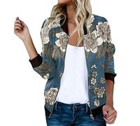 Générique Blouson Bomber Femme Chic Et Elegant Décontracté Sport Manteau Mince Biker Moto Zipper Court Couleur unie/Fleur Imprimer Veste Chic Veste Court Automne Outwear