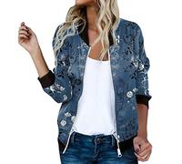 Générique Blouson Bomber Femme Chic Et Elegant Décontracté Sport Manteau Mince Biker Moto Zipper Court Couleur unie/Fleur Imprimer Veste Chic Veste Court Automne Outwear