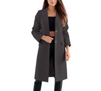 Générique Blouson Femme Hiver Manteau Chaud Femme Mi-Long Bouton Simple Revers Large Tissu Laine Épais Poches Latérales Pour Automne Hiver Sortie Travail Loisirs Décontracté B-Noir, XXL