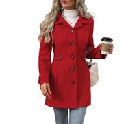 Générique Blouson Femme Hiver Manteau Chaud Femme Mi-Long Ceinturé Revers Large Boutons Simples Tissu Laine Pour Automne Hiver Sortie Travail Loisirs Décontracté Élégant Rouge, L