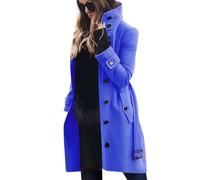 Générique Blouson Femme Hiver Manteau Chaud Femme Mi-Long Col Montant Boutons Simples Manche Ajustable Tissu Laine Pour Automne Hiver Sortie Travail Loisirs Décontracté A-Bleu, 3XL