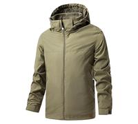 Générique Blouson Homme Capuche Zippée Veste Softshell Randonnée Hiver Grande Taille Vestes Cargo Bombers Col Mao Coupe Vent Manches Longues avec Poches Automne Jacket Kaki L