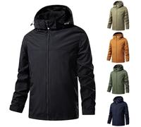 Générique Blouson Homme Capuche Zippée Veste Softshell Randonnée Hiver Grande Taille Vestes Cargo Bombers Col Mao Coupe Vent Manches Longues avec Poches Automne Jacket Noir XXL