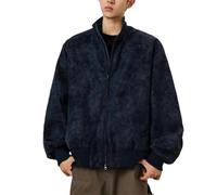 Générique Blouson Homme en Cuir Vieilli Court, Veste Style Baseball à Col Montant, Veste d'Aviateur Vintage pour Automne, Blouson Moto Décontracté à Épaules Droites(Navy, XXXL)