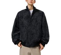 Générique Blouson Homme en Cuir Vieilli Court, Veste Style Baseball à Col Montant, Veste d'Aviateur Vintage pour Automne, Blouson Moto Décontracté à Épaules Droites(Black, XXXXL)