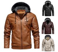 Générique Blouson Moto Homme a Capuche Veste Cuir Hiver Chaude Bombers avec Poche Zippé Aviateur en Peluche Jacket Couleur Unie Vestes d'Extérieur Manteau Décontractée Coat Jaune XL