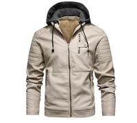 Générique Blouson Moto Homme a Capuche Veste Cuir Hiver Chaude Bombers avec Poche Zippé Aviateur en Peluche Jacket Couleur Unie Vestes d'Extérieur Manteau Décontractée Coat Blanc M