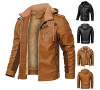 Générique Blouson Moto Homme a Capuche Veste Cuir Hiver Chaude Bombers en Polaire Aviateur Multipoche Jacket Couleur Unie Vestes d'Extérieur Manteau Décontractée Coat Classique Vetements Jaune L