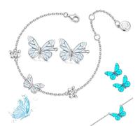 Générique Blue Luminous Butterfly Collection Set, Adjustable Glowing Necklace & Bracelet, Dainty Butterfly Pendant, for Daily Wear/Evening Events/Anniversary (D)