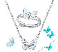 Générique Blue Luminous Butterfly Collection Set, Adjustable Glowing Necklace & Bracelet, Dainty Butterfly Pendant, for Daily Wear/Evening Events/Anniversary (B)