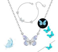 Générique Blue Luminous Butterfly Collection Set, Adjustable Glowing Necklace & Bracelet, Dainty Butterfly Pendant, for Daily Wear/Evening Events/Anniversary (F)