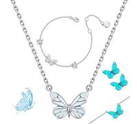 Générique Blue Luminous Butterfly Collection Set, Adjustable Glowing Necklace & Bracelet, Dainty Butterfly Pendant, for Daily Wear/Evening Events/Anniversary (A)
