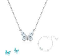 Générique Blue Luminous Butterfly Necklace Dainty Cute Butterfly Choker Necklace Bracelet Glow in The Dark Pendant, legant Jewelry Gift for Women (A)