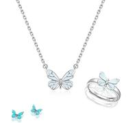 Générique Blue Luminous Butterfly Necklace Dainty Cute Butterfly Choker Necklace Bracelet Glow in The Dark Pendant, legant Jewelry Gift for Women (B)