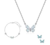 Générique Blue Luminous Butterfly Necklace, Luminous Butterfly Collection Necklaces Bracelet, Silver Butterflys Pendant Necklace for Women for Lover Friend (Necklaces+Bracelet)