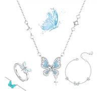 Générique Blue Luminous Butterfly Necklace, Luminous Butterflys Pendant Jewelry Set, adjustable glowing butterfly necklace and bracelet for Daily Wear/Evening Events (B-3)