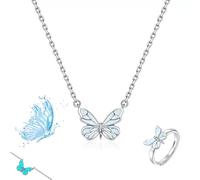 Générique Blue Luminous Butterfly Necklace, Luminous Butterflys Pendant Jewelry Set, adjustable glowing butterfly necklace and bracelet for Daily Wear/Evening Events (A-1)