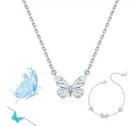 Générique Blue Luminous Butterfly Necklace, Luminous Butterflys Pendant Jewelry Set, adjustable glowing butterfly necklace and bracelet for Daily Wear/Evening Events (A-2)