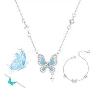 Générique Blue Luminous Butterfly Necklace, Luminous Butterflys Pendant Jewelry Set, adjustable glowing butterfly necklace and bracelet for Daily Wear/Evening Events (B-2)
