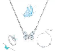 Générique Blue Luminous Butterfly Necklace, Luminous Butterflys Pendant Jewelry Set, adjustable glowing butterfly necklace and bracelet for Daily Wear/Evening Events (A-3)