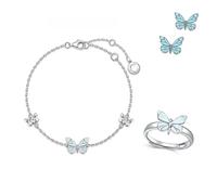 Générique Blue Luminous Butterfly Necklace, Silver Butterfly Bracelet Ring for Women, Adjustable Luminous Butterflys Collection Jewelry Set for Lover Friend (2pcs-c)