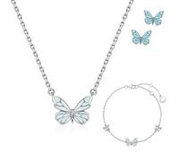 Générique Blue Luminous Butterfly Necklace, Silver Butterfly Bracelet Ring for Women, Adjustable Luminous Butterflys Collection Jewelry Set for Lover Friend (2pcs-a)
