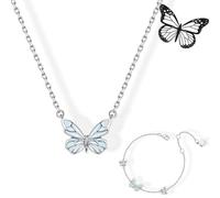 Générique Blue Luminous Butterfly Necklace, Silver Butterfly Ring for Women, Luminous Butterfly Collection Necklace, Valentine Wedding Birthday GIft for Lover Friend (Blue-B)