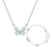 Générique Blue Luminous Butterfly Pendant Jewelry Set Elegant Dainty Cute Butterfly Choker Necklace Bracelet Elegant Jewelry Gift for Women (A)