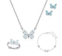 Générique Blue Luminous Silver Pendant for Women Valentine Wedding Birthday GIft for Lover Friend Luminous Butterfly Collection Necklace Bracelet (4)