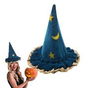 Générique Blue Witch Hat Pointed Witch Hat Fashion Blue Pointed Star Moon