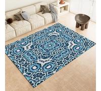 Générique Blues Mandala Tapis 80x150cm Style Ethnique Antidérapant Poils Bas Moquettes Sol Décoration Durable Doux Machine Lavable Grand Tapis pour Chambre Salon Balcon Couloir 6y226