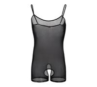 Générique Body à Bretelles pour Hommes Gilet en Maille Trou Transparent révélant des sous-vêtements Sexy ajouré Singlet Boxer Short (Noir,XL)