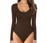 Générique Body à Manches Longues pour Femmes à col Rond Confortable Contre la Peau Tops Sexy Body Suits Vêtements pour Femmes Pyjama en Coton Femmes