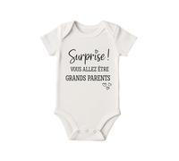 Générique Body Annonce Grossesse, Message 'Surprise Vous Allez Être Grands Parents', Blanc avec Cœurs