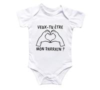 Générique Body Bébé 'Veux-tu être ma Marraine?', Blanc, Message en Français avec Motif Cœur (blanc parrain, 3-6 mois)
