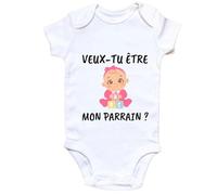 Générique Body Bébé Veux-tu être Mon Parrain ? - Cadeau Annonce Parrain - Coton Doux - Blanc - Naissance, Baby Shower (0-3 Mois, Parrain Rose)