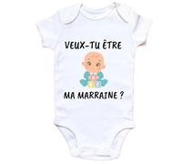 Générique Body Bébé Veux-tu être Mon Parrain ? - Cadeau Annonce Parrain - Coton Doux - Blanc - Naissance, Baby Shower (0-3 Mois, Marraine Bleu)